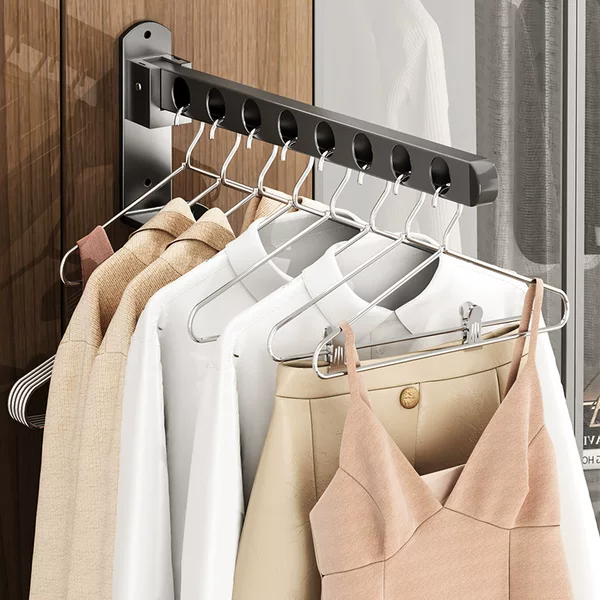 No-Drill Folding Clothes Drying Rack Storage Rack Towel Rack Wall-Mounted Clothes Rack Dormitory Single Rod Upper Bunk Clothes Rack New Model