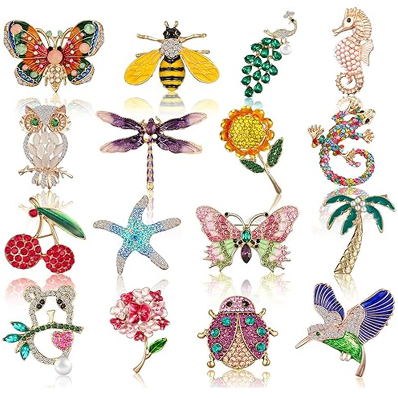Broche papillon rétro européenne et américaine en alliage incrusté de strass, ornée d'une coccinelle._voghion.com