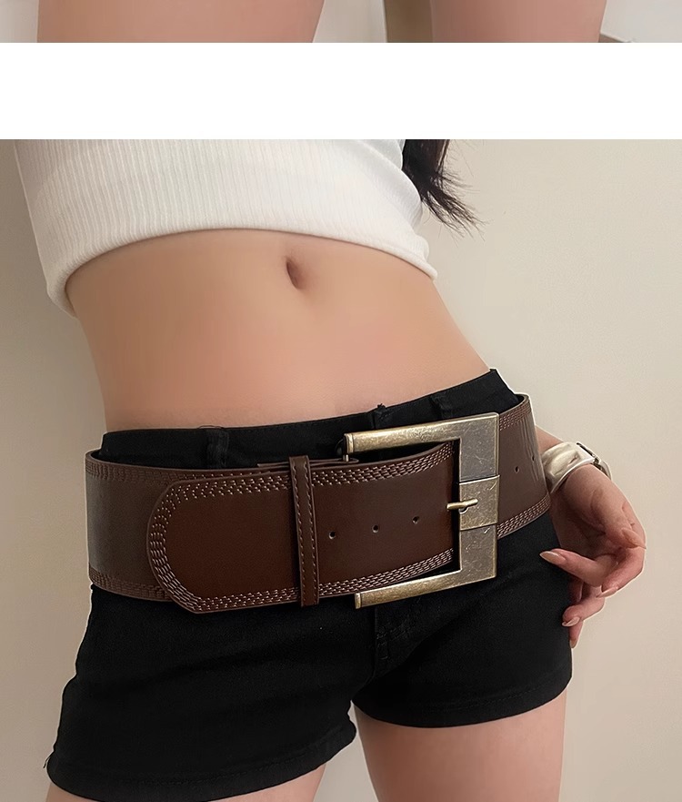 Nuova cintura larga in stile retrò Maillard per le donne, vita stretta per snellire, abbinata al temperamento della gonna, cintura di alta qualità in stile American Spicy Girl_voghion.com