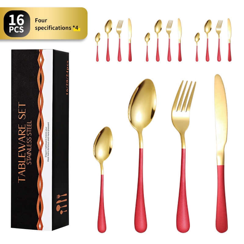 Amazon popular vajilla de acero inoxidable occidental 16 piezas traje 1010 cuatro piezas principales cuchillo, tenedor y cuchara traje de caja de regalo transfronterizo
