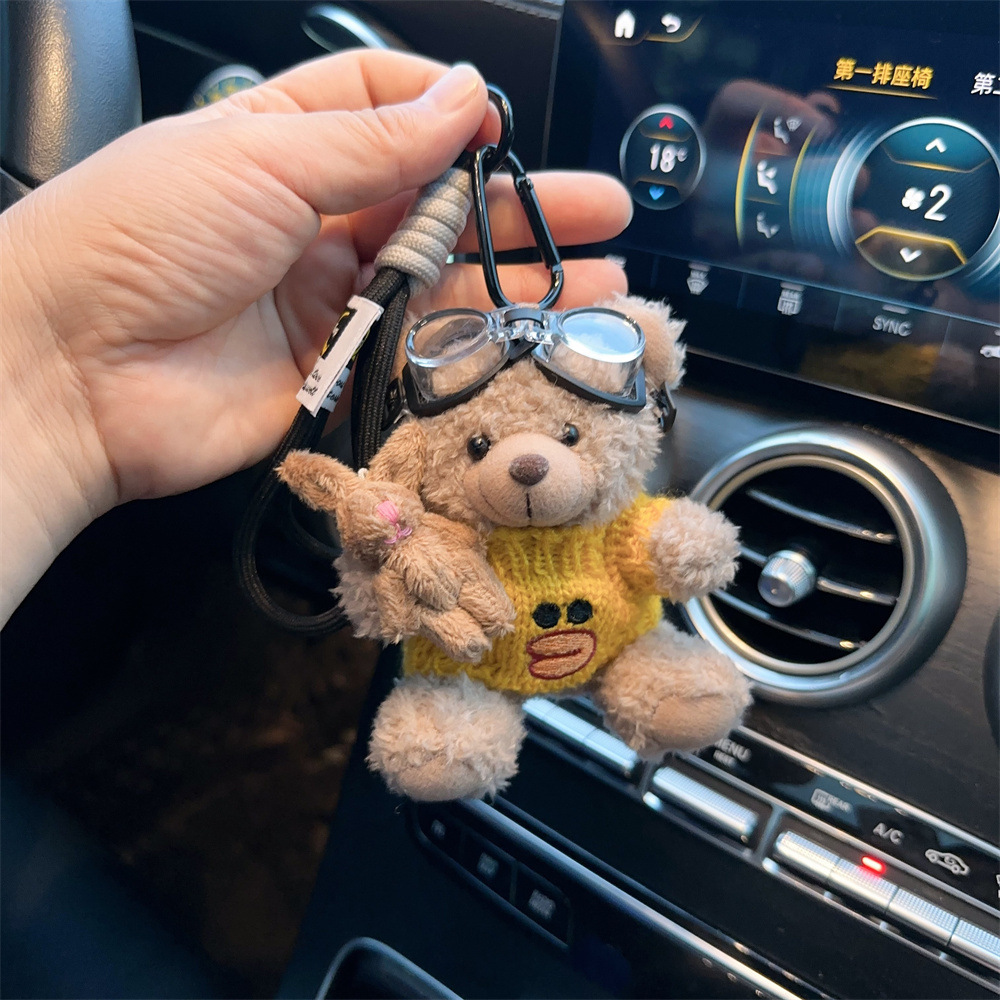 Red popularidad de aire de oso llavero de dibujos animados de alta calidad muñeca de peluche lindo bolso colgante llave del coche mujer
