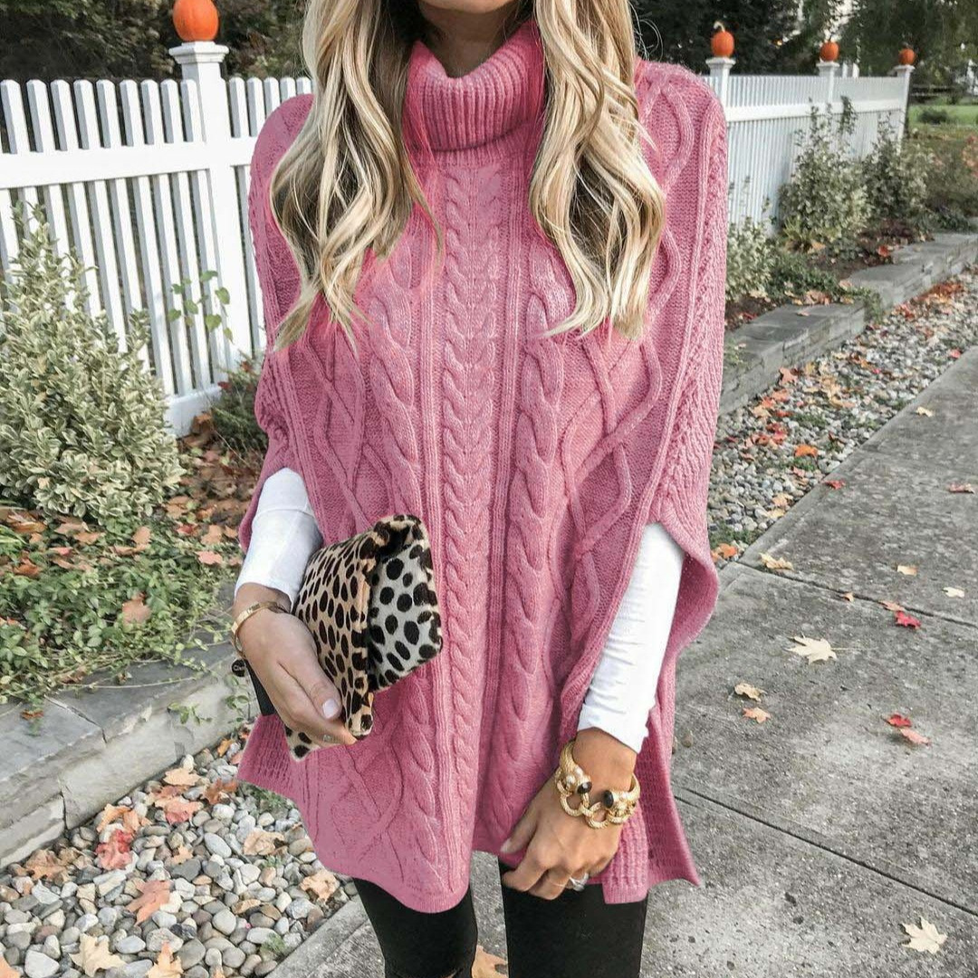 Europa y los Estados Unidos comercio exterior transfronterizo otoño y invierno nuevo estilo de cuello alto color sólido callejero hipster suéter de moda suelta de moda de mujer tela de punto chal image 4