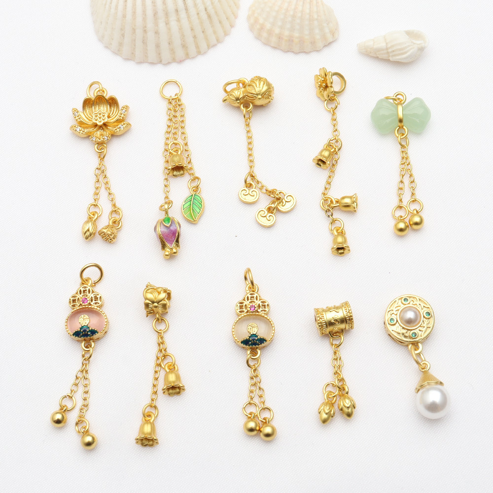 ancient style gold pendant ornament accessories pendant inlaid pearl ornament bracelet pendant necklace string beads materials wholesale