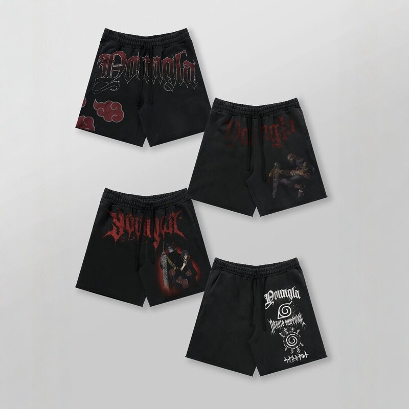 YOUNGLA American-style Naruto collaboration athletic shorts, men's summer cotton loose-fit printed gym and casual five-point shorts YOUNGLA American-style Naruto collaboration athletic shorts, men's summer cotton loose-fit printed gym and casual five-point shorts
