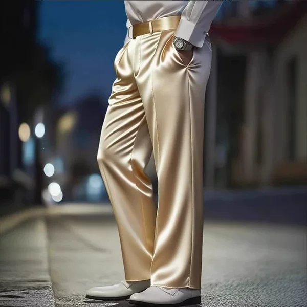 High-End Acetate Satin Casual Wide-Leg Pants for Men, New Summer Style, High-Waisted, Slimming, Versatile, Floor-Length Straight Pants