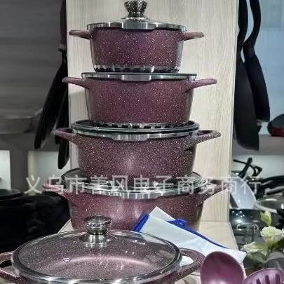 Realchef花岗岩炊具套装17PCS不粘压铸铝套锅耐用炊具套装