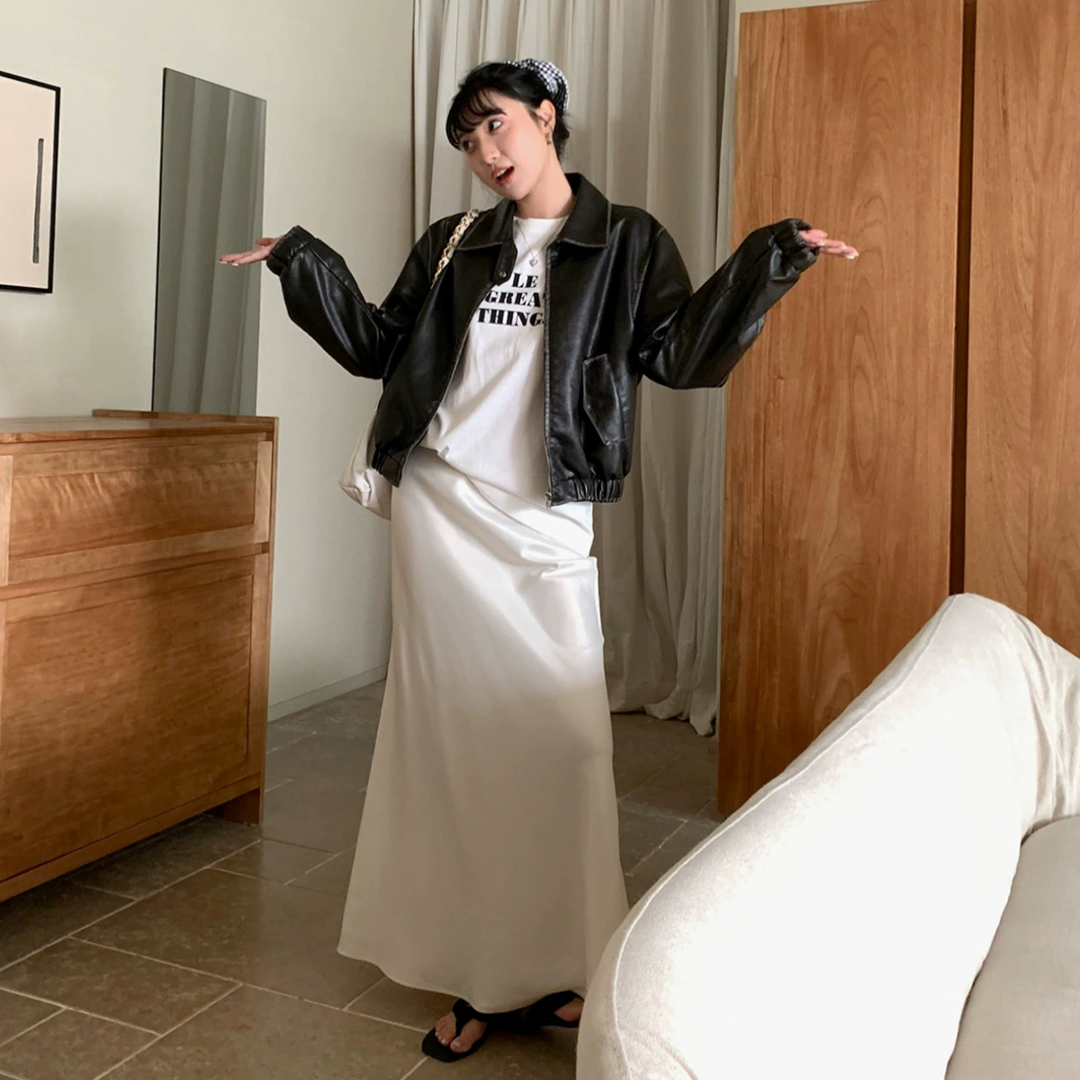 Yienou inbyin Весенняя атласная юбка с гофрированной юбкой, длинная юбка с высокой талией, Женская драпировка, стройнящая юбка годе