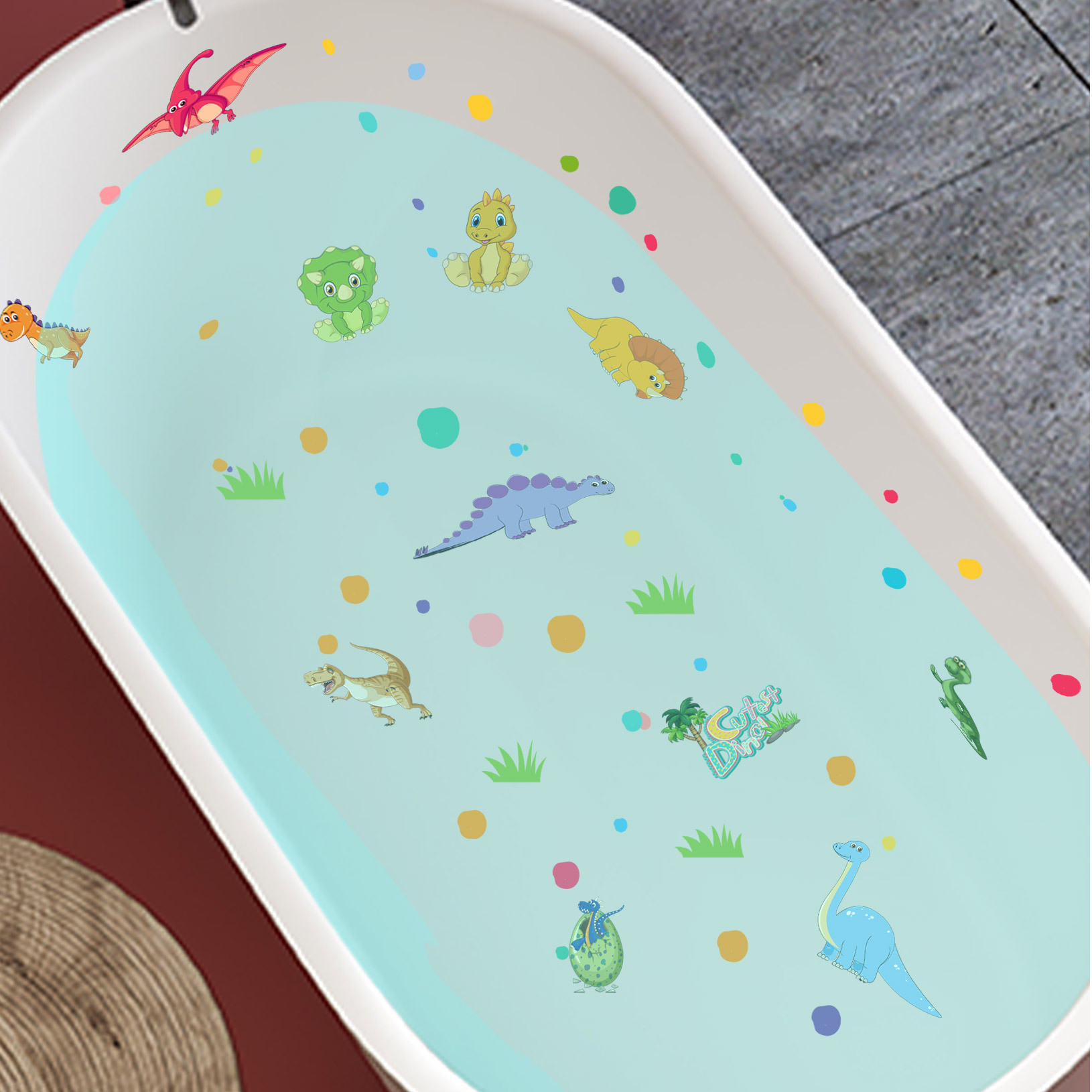 Shangyi SPZ-B110 cartoon dinosaur waterproof self-adhesive wall stickers non-slip bathtub decoration cross-border wholesale bathtub stickers