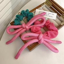 新款可愛粉色蝴蝶結大腸發圈頭繩夏季甜美氣質扎頭發繩橡皮筋頭飾