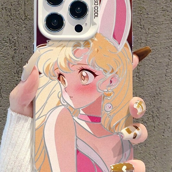 iPhone Bunny Ears Beautiful Girl Anime Creative Girl Soft and Hard Full-Cover Transparent Phone Case Apple Cartoon Cute