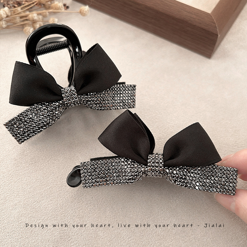 Flash Diamond Bow Hair Clip Vertical Shark Clip For Updo Hair_voghion.com