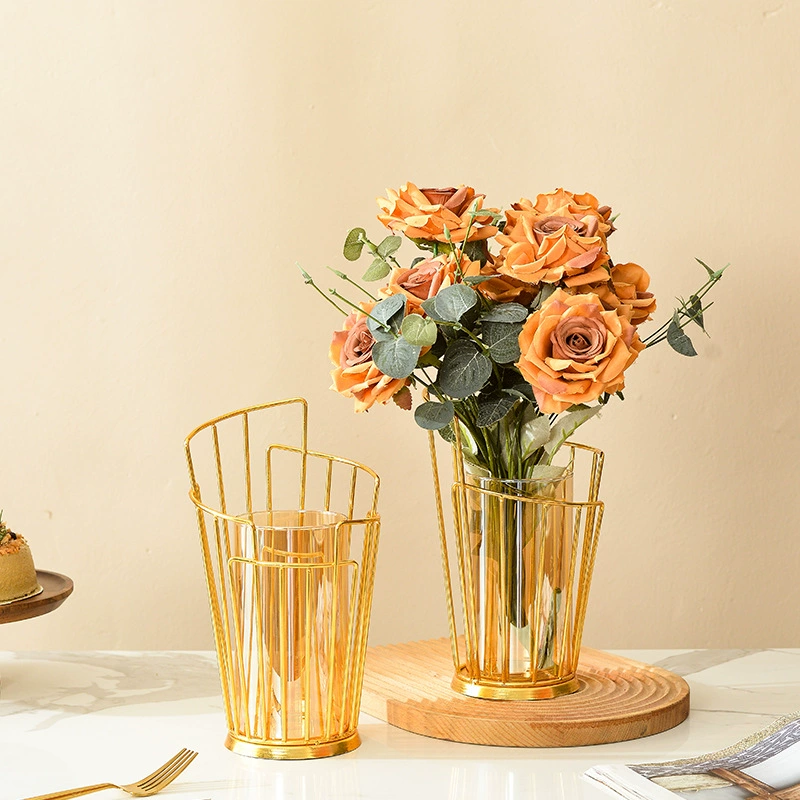 Цветочная композиция из стекла и металла в форме лепестка, гальванизированное украшение, гидропонная ваза, декор для дома, обеденного стола, рабочего стола, гостиной, горшок для сухоцветов