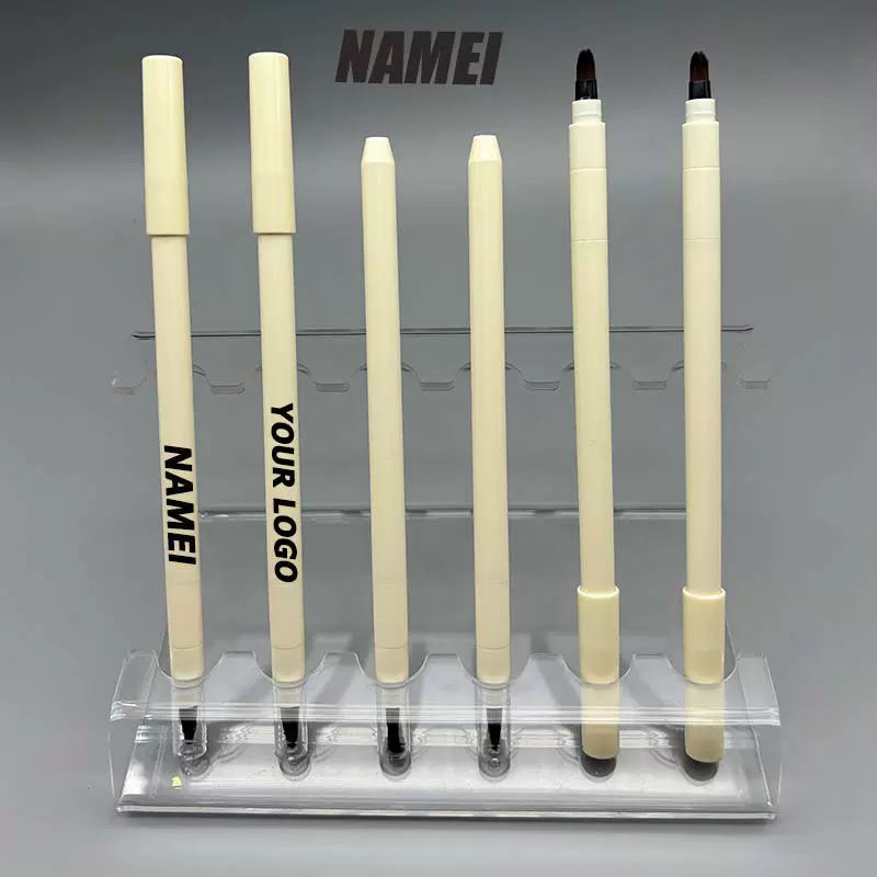 细支双头口红笔包材圆型平口唇线笔带毛刷削料器 卧蚕笔眉笔空管