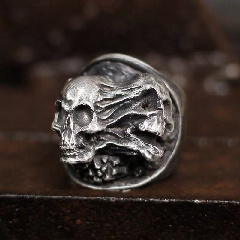 Haiyi Funny Skull Ring Alternative Fashion Trendy Punk Aggressive Double Ghost Ring