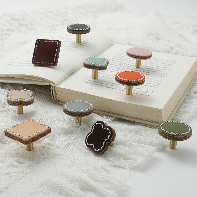 Nordic wardrobe door colorful leather handle drawer handle leather luggage carton wooden box leather handle copper handle