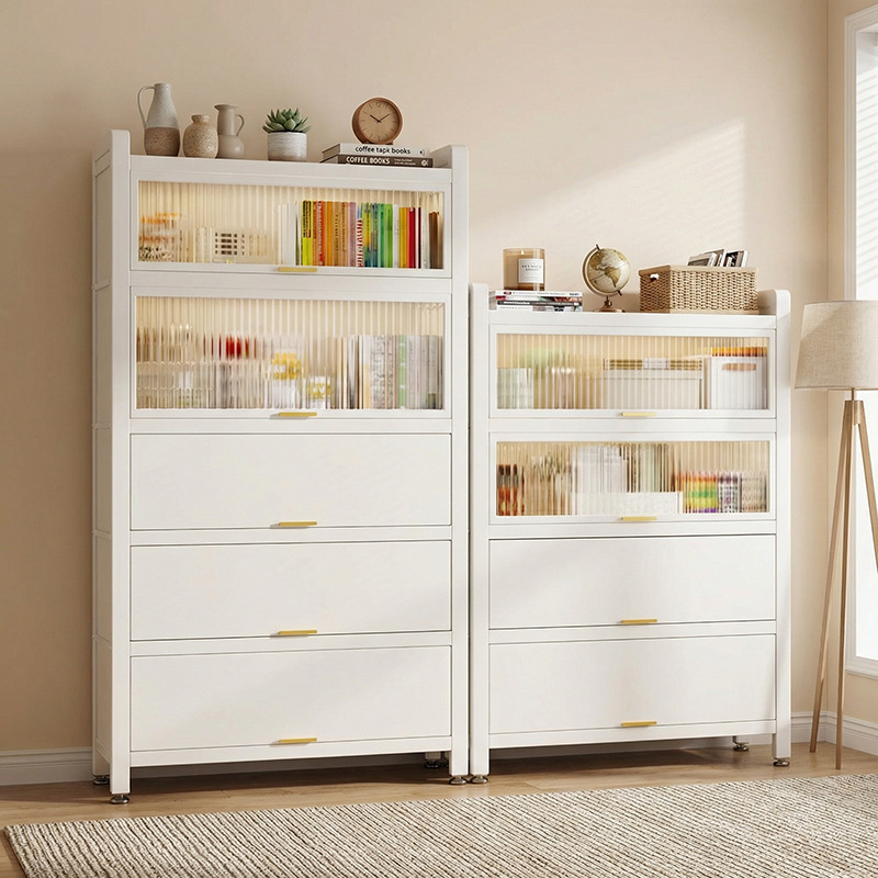 Gabinete de almacenamiento doméstico de acero para niños Gabinete de libros a prueba de sol a prueba de polvo Gabinete de chapa balcón estante de almacenamiento de artículos diversos Gabinete de almacenamiento multicapa