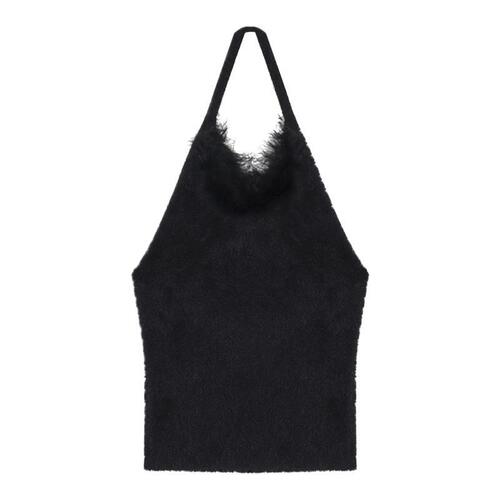2906 #Black hanging neck knitted halter vest women's autumn and winter sexy short figure-fitting top bottom shirt