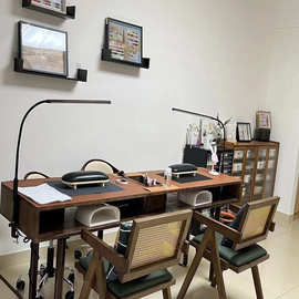 美甲实木胡桃桌子中古实木风简约吸尘器桌椅套装美式单双人复古台