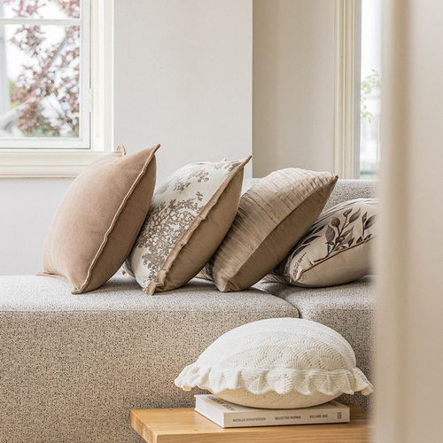 French light luxury retro khaki sofa pillow high-end living room cushion B&B villa bedroom bedside soft bag