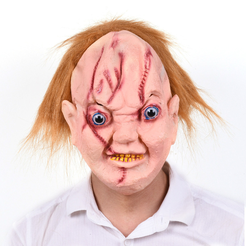 Halloween Ghost Festival Full Face with Hair Horror Trick Scary Horror Party Ghost Baby Chucky Mask Headgear for Men