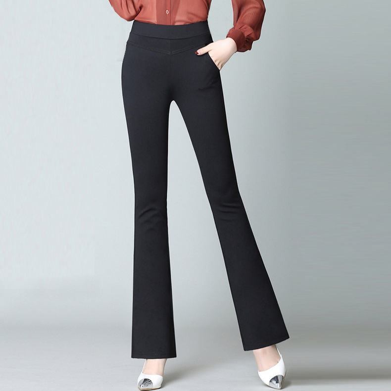 春秋季新款高腰微喇叭休闲裤女式大码弹力修身显瘦韩版外穿长裤