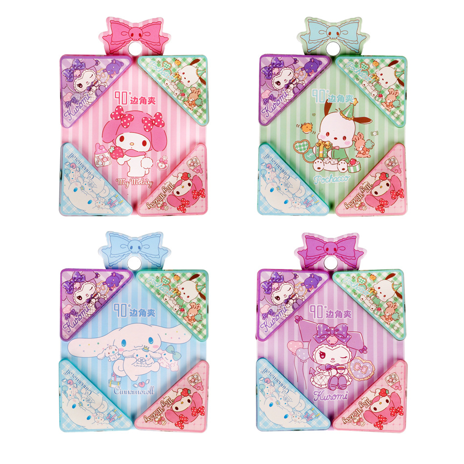 책 모서리 클립, 시험지 클립, PP 산리오 클립, 학생용 아크릴 안티롤 보관 삼각 클립, 핸드북 루스리프