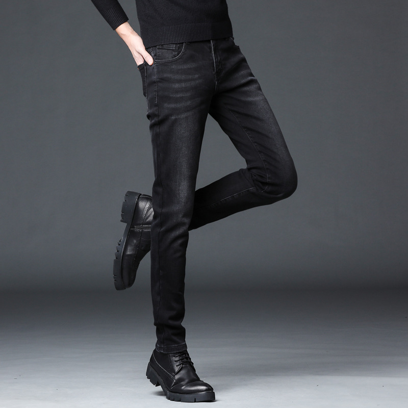 2023 New Elastic Slim Fit Small Feet Korean Edition Black Denim Men's Pants_voghion.com