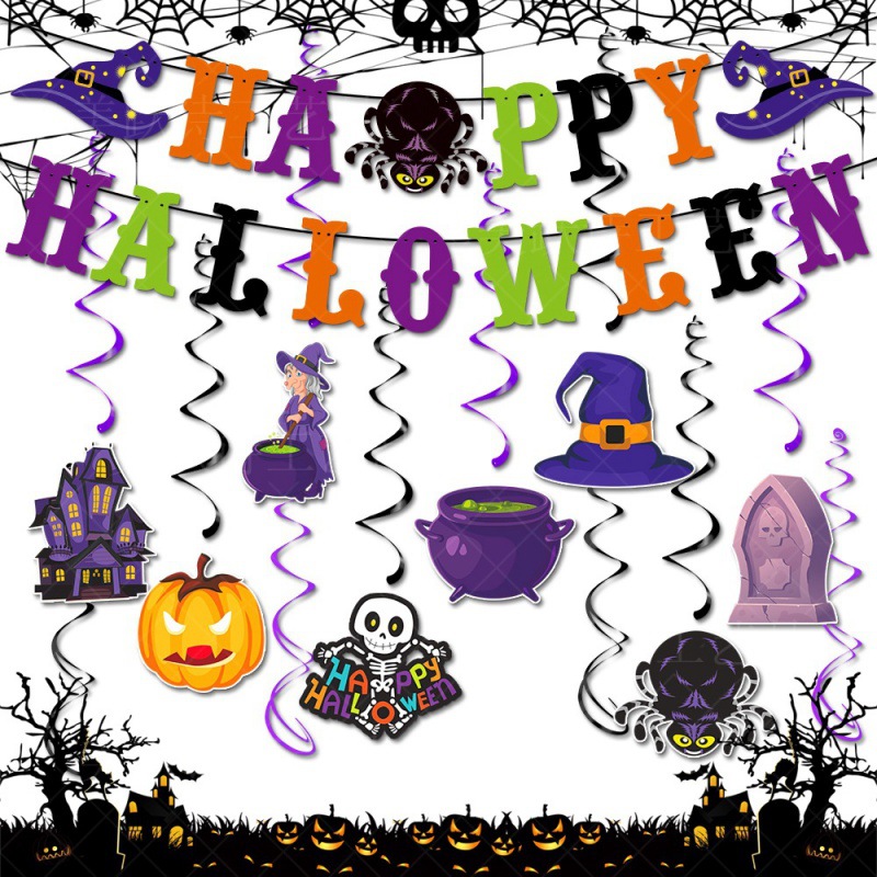 Europa y los Estados Unidos de la nueva decoración de fiesta de Halloween tira de banderas conjuntos de colgar en espiral barra de la casa embrujada colgar decoración tira de banderas
