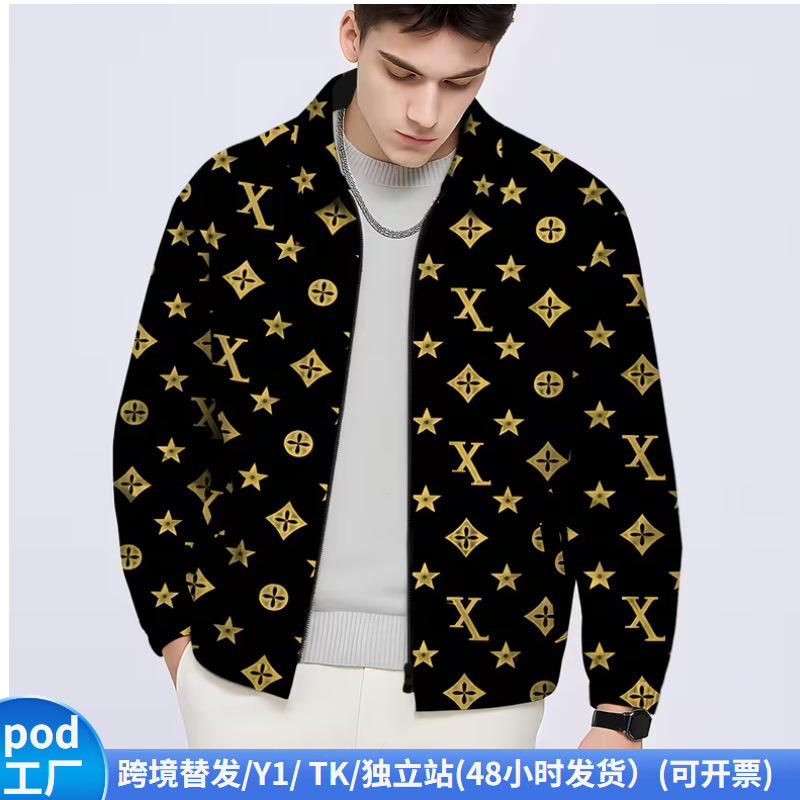 Shein cross-border best-selling jacket, men's fashionable lapel collar zip-up top, factory direct sales, single-item drop shipping Shein cross-border best-selling jacket, men's fashionable lapel collar zip-up top, factory direct sales, single-item drop shipping