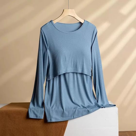 Modal solid color thread lift confinement clothing maternity long sleeve large size home clothing single pajamas manufacturers wholesale