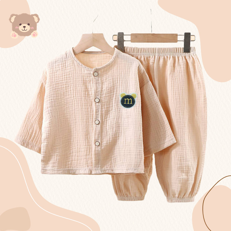 Ropa de bebé algodón gasa fina pijamas traje de manga larga bebé verano algodón desgaste ropa interior recién nacido