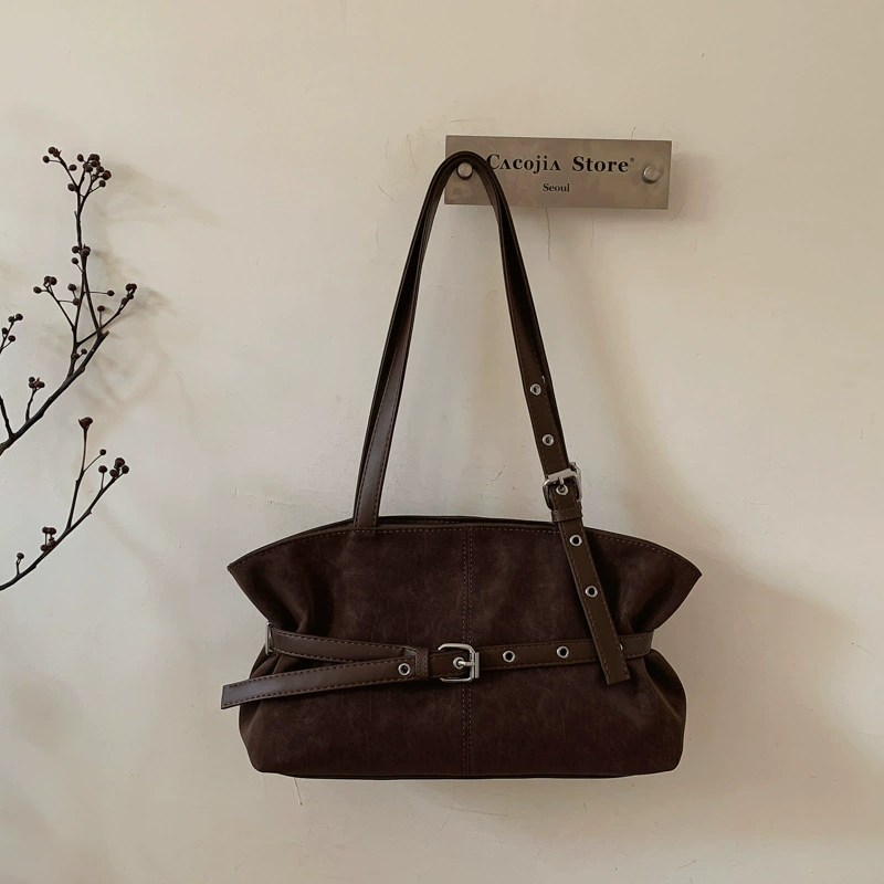 Handheld one-shoulder bag, retro capacious high-quality design