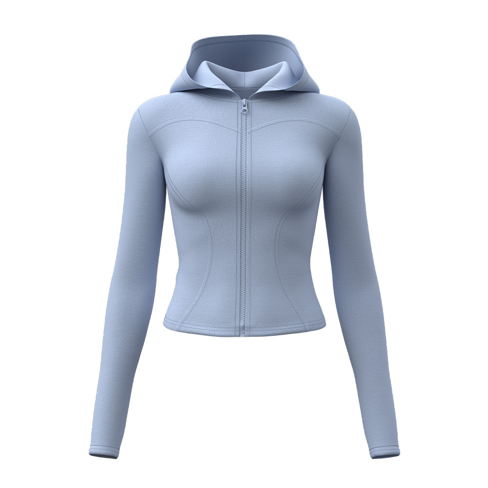 Ropa de yoga con capucha para mujer, ajuste ajustado, cintura delgada, camisa deportiva, entrenamiento para correr, chaqueta de fitness Pilates, ropa de ciclismo