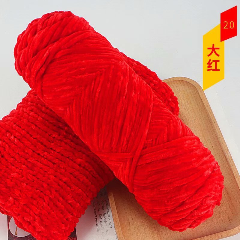 Chenille de terciopelo dorado lana gruesa bola sombrero bufanda suéter muñeca ganchillo gancho zapatos material tejido bricolaje paquete