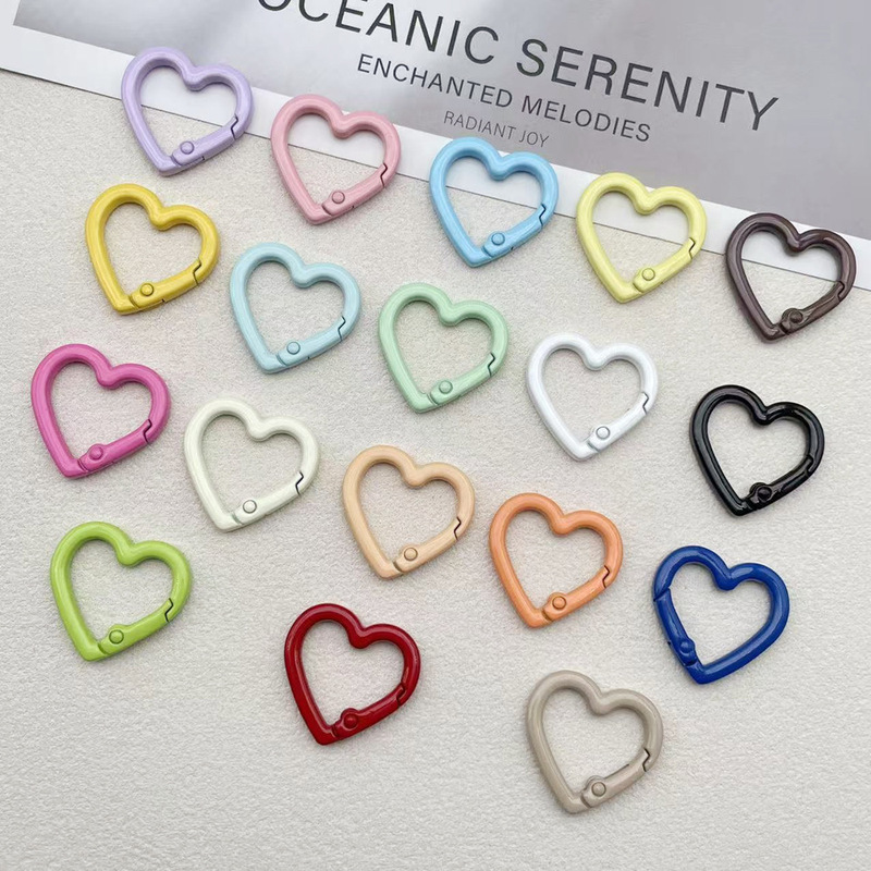 Colorful Painted Zinc Alloy Heart-Shaped Spring Clasp DIY Handmade Keychain Bag Pendant Jewelry Accessories Wholesale