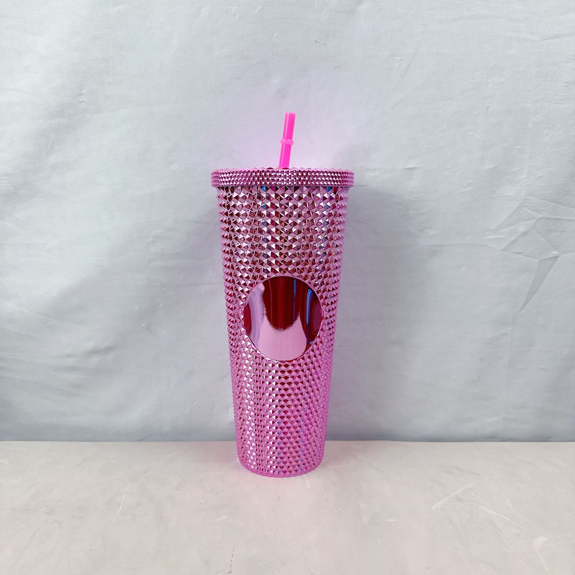 Taza transfronteriza Taza de agua Taza de plástico de doble capa Taza de paja Taza de agua Taza Xingba Taza de paja con tapa Taza de durian galvanizado