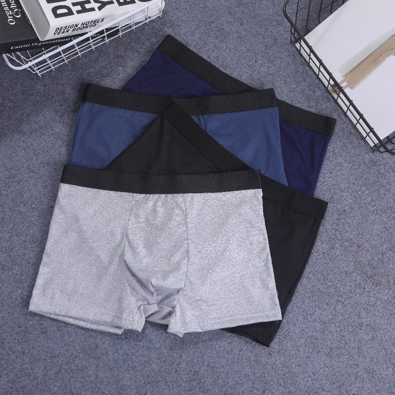 Factory Custom-Made Men's Boxer Briefs, Breathable Mid-Waist, Large Size, Solid Color, Milk Silk, Four-Corner Men's Underwear