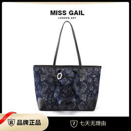 时尚熊卡通大容量托特包新款跨境包女玫瑰高级质感牛仔手提单肩包