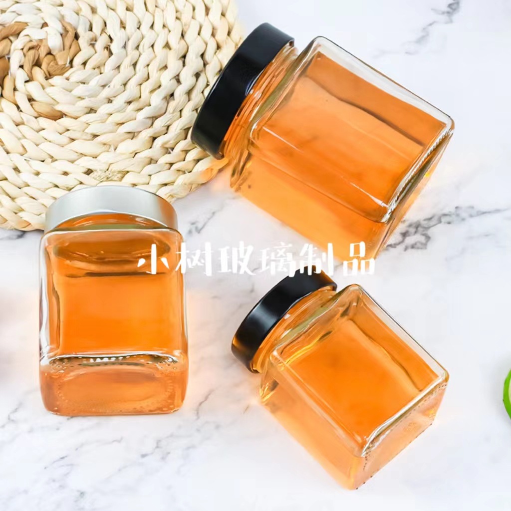 高盖方形蜂蜜瓶四方燕窝瓶玻璃瓶酱菜辣椒酱罐头瓶密封食品玻璃罐