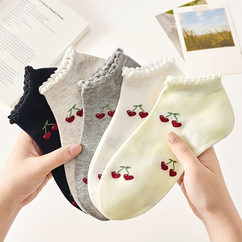 Cartoon Cute Cherry Ruffle Women's Ankle Socks Spring Ins Style Breathable Comfortable Casual Socks Wholesale/Dropshipping