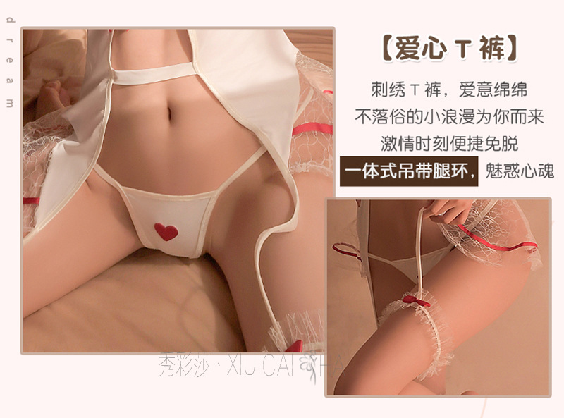Nurse Role-Play Lingerie Set with Lace See-Through Dress, Headpiece, Choker and Leg Ring — detail image 10