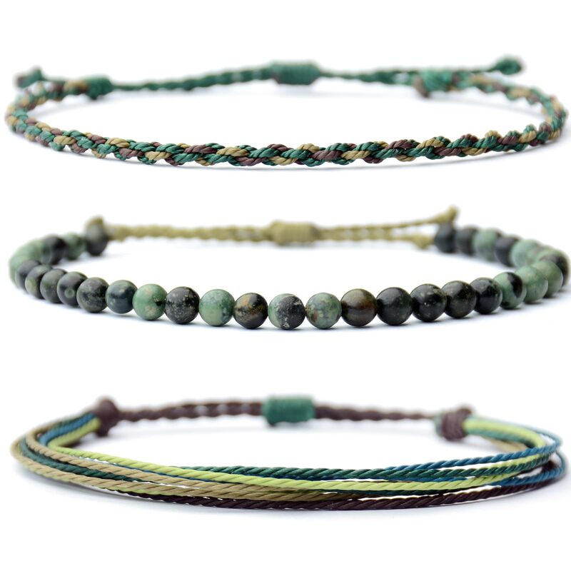 2026 African Turquoise Bracelet Hand-Woven Braided Rope Knot Tiger Eye Stone Three-Piece Bracelet Set