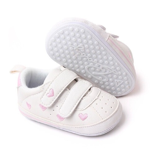 Spring and Autumn Baby White Sole Non-Slip Learning Shoes for 0-1 Months Old Infants with Magic Tape for Both Boys and Girls B