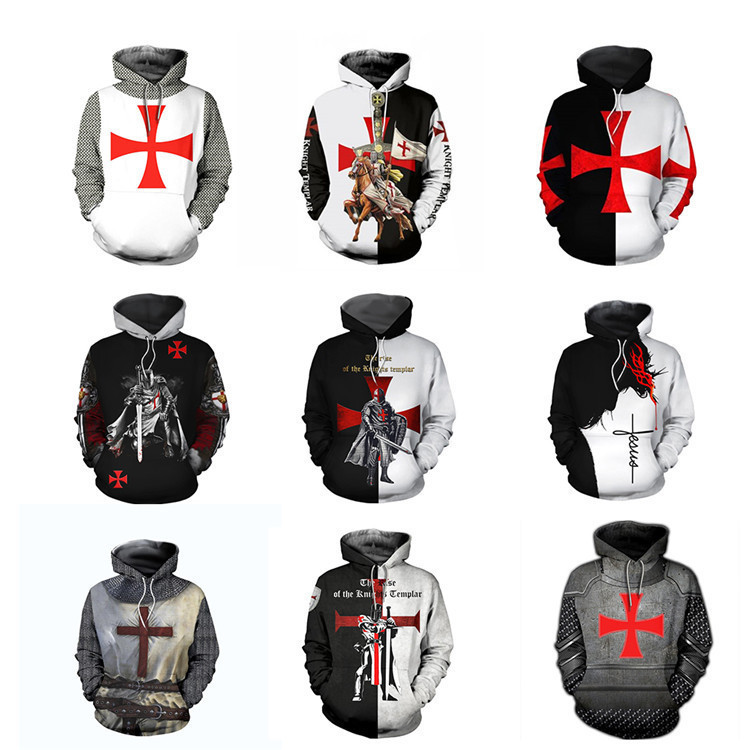 New Export Knights Templar 3D Digital Printing Sweatshirt Sports Zipper Pullover Hoodie Cosplay