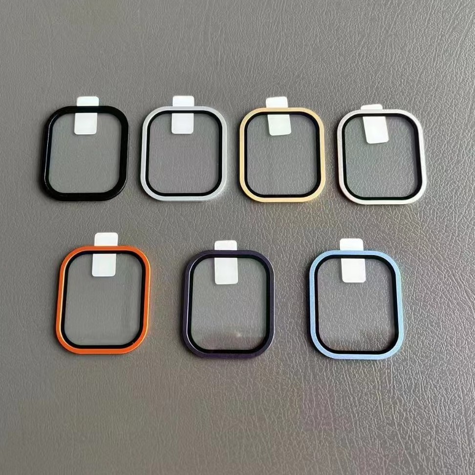 适用Apple Watch49mm手表钢化膜49mm金属边框一体保护膜原机彩色