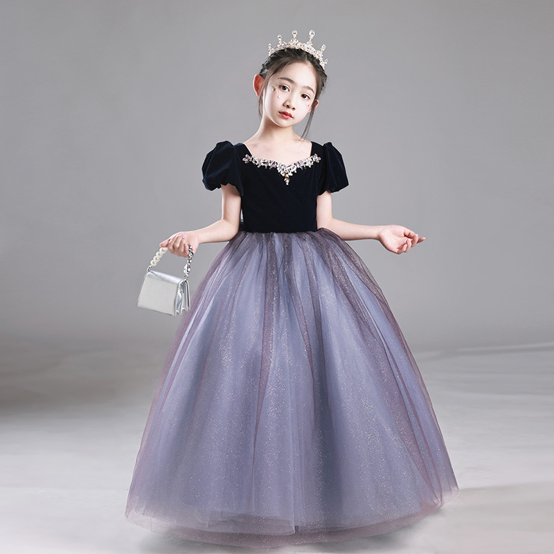 Robe de princesse en velours de luxe pour filles – Robe de soirée élégante pour récitals de piano, réceptions et occasions spéciales_voghion.com