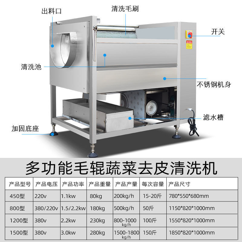 新型ジャガイモ皮むき機商用ジャガイモにんじんサトイモ蓮薯馬蹄姜毛ロール洗浄機脱皮機|undefined