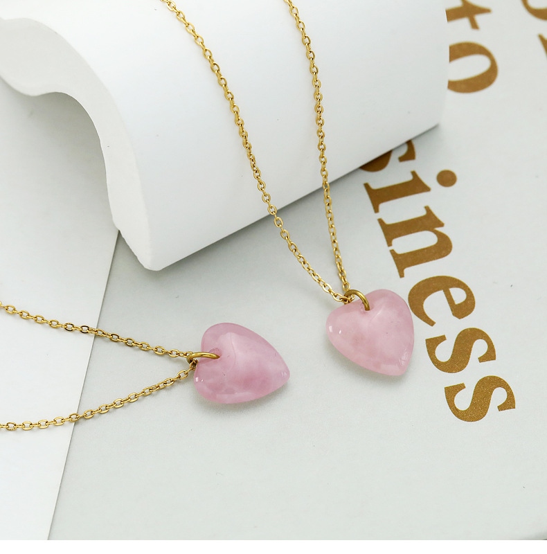Fashion Heart Shape Titanium Steel Gold Plated Natural Stone Necklace 1 Piece display picture 5
