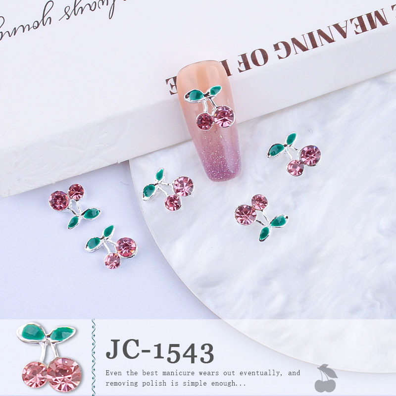 Venta caliente transfronteriza joyería de uñas al por mayor goteo cereza aleación diamante verano lindo fresco Super flash clavo diamante