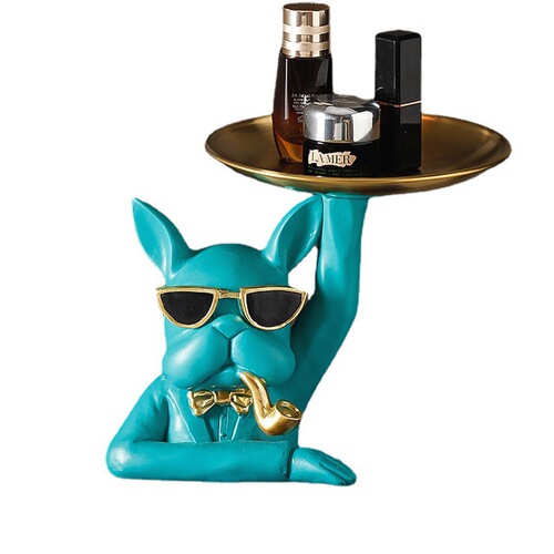Nordic Style French Bulldog Double Trays Decorative Home Living Room Entrance Key Storage Resin Craft